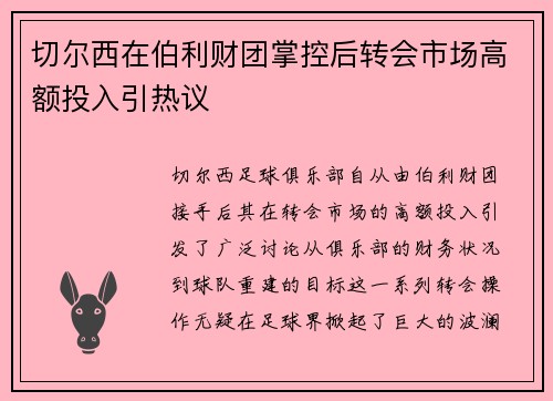 切尔西在伯利财团掌控后转会市场高额投入引热议